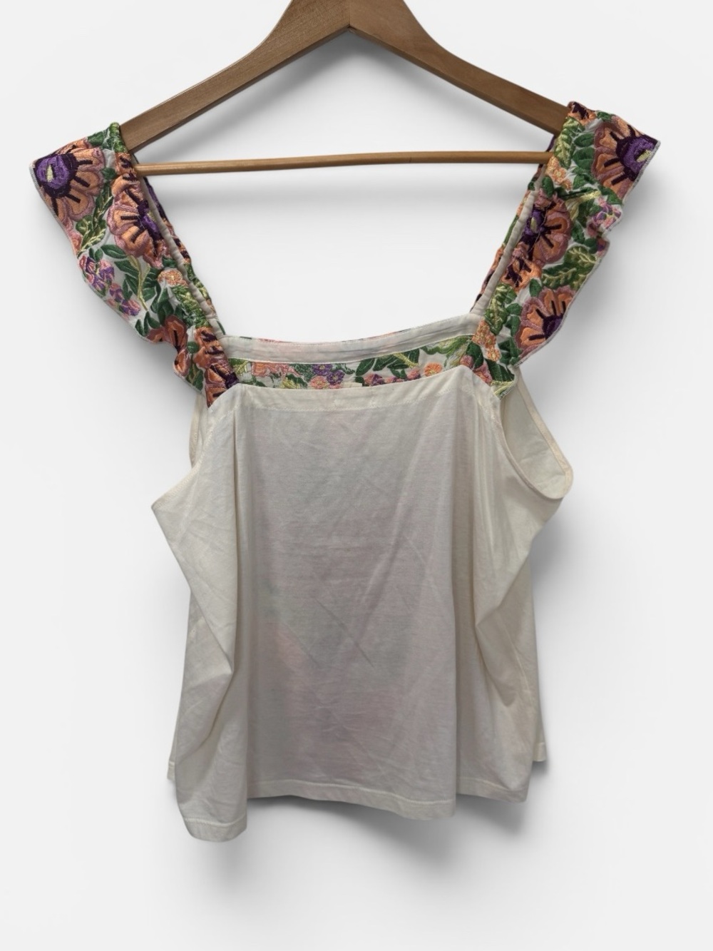 Anthropologie TINY Marin Floral Embroidered Ruffle Strap Tank Top Cream Sz. L - Picture 3 of 4